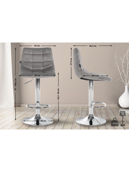 Scaun de bar Jerry Velvet Chrome, gri