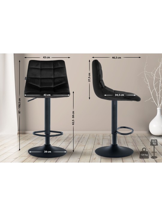Scaun de bar Jerry catifea, negru