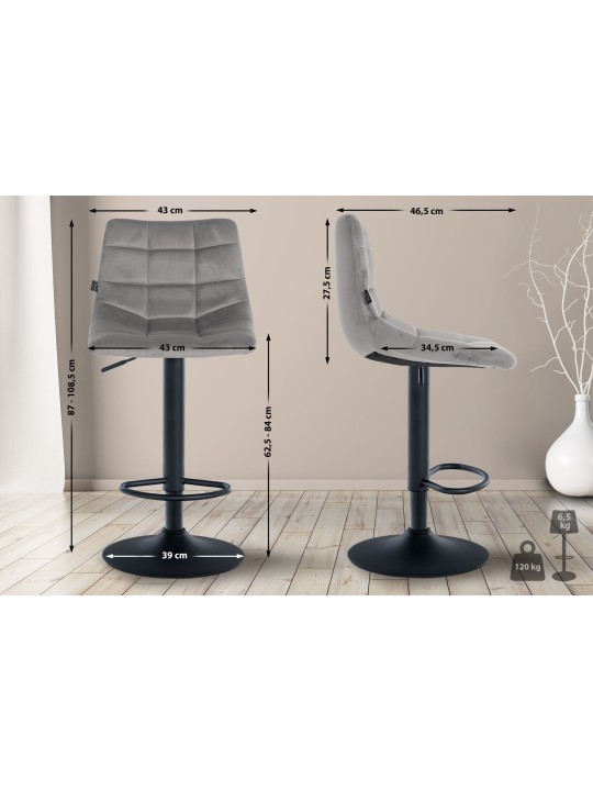 Scaun de bar Jerry catifea, gri