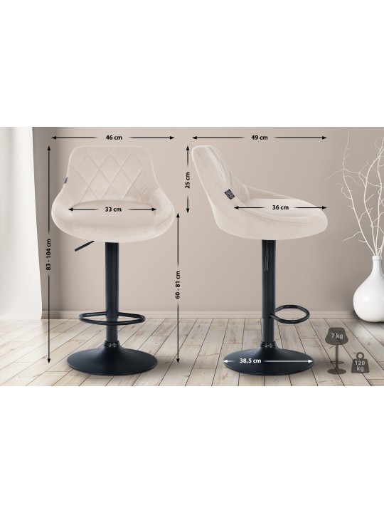 Scaun de bar catifea Lazio, crem