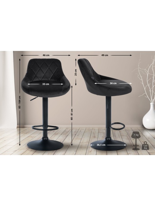 Scaun de bar catifea Lazio, negru