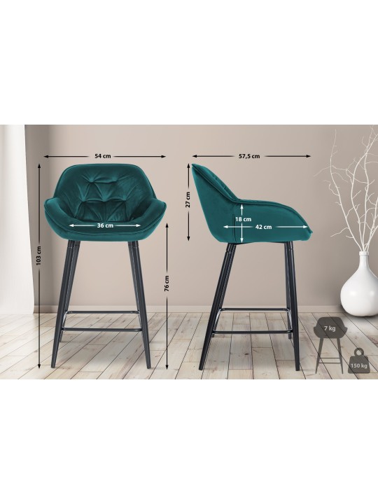 Scaun de bar Gibson 76 catifea, verde închis