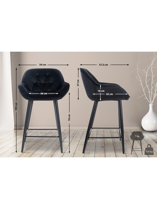 Scaun de bar Gibson 76 catifea, negru