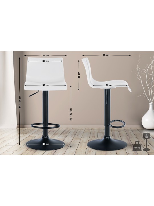 Scaun de bar Branford plastic, alb