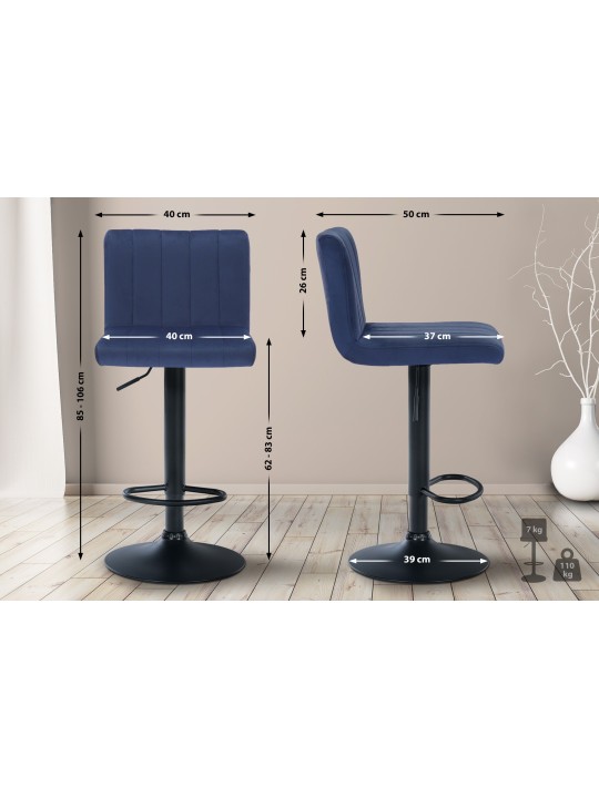 Scaun de bar Jamie catifea, albastru