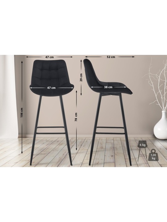 Scaun de bar Dartford catifea, negru Scaun de bar Dartford catifea, negru