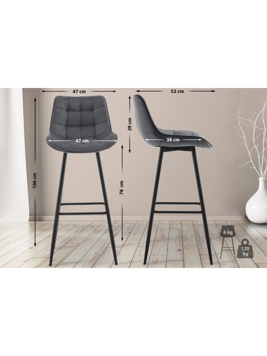 Scaun de bar Dartford catifea, gri închis
