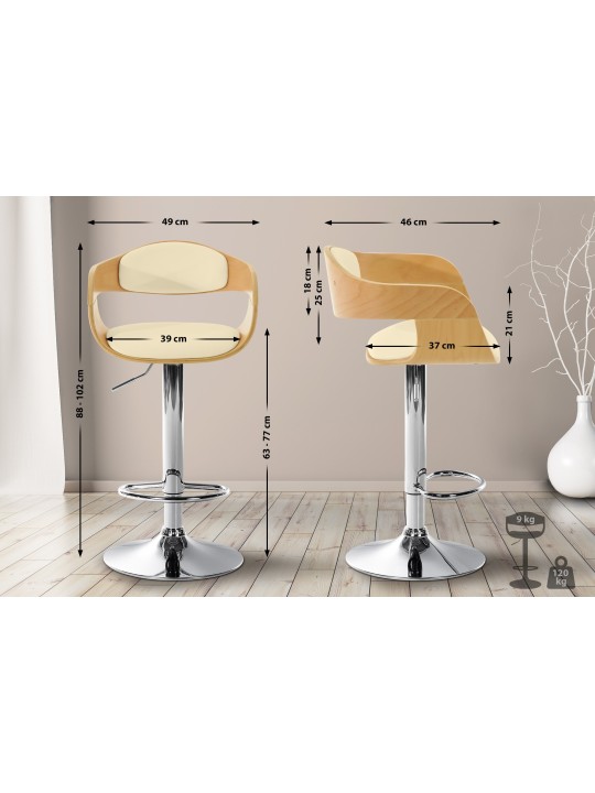 Scaun de bar Kingston C, natural/crem Scaun de bar Kingston C, natural/crem