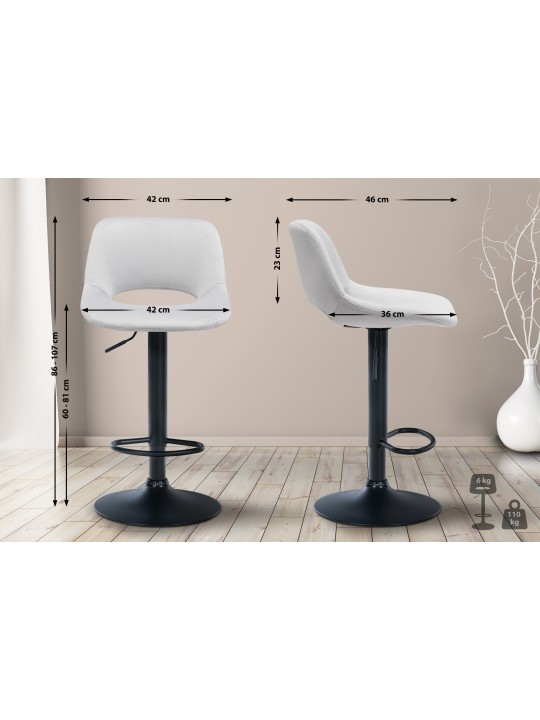 Scaun de bar Camden catifea, gri deschis