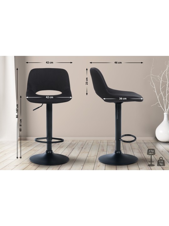 Scaun de bar Camden catifea, negru