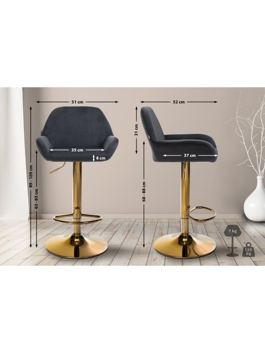 Scaun de bar Braga Gold Velvet, negru