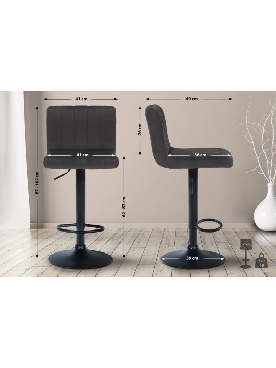 Scaun de bar Jamie catifea, negru Scaun de bar Jamie catifea, negru