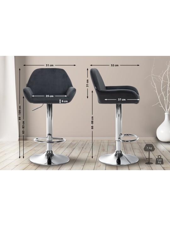Scaun de bar Braga catifea crom, negru Scaun de bar Braga catifea crom, negru