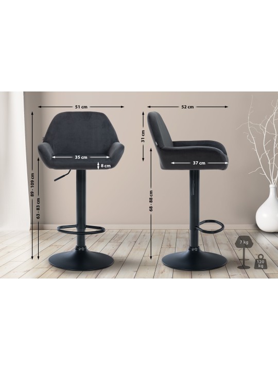 Scaun de bar Braga catifea, negru
