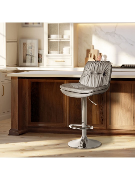 Scaun de bar Laurel imitatie piele crom, gri