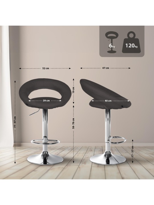 Set de 2 scaune de bar Olinda material textil crom, gri închis