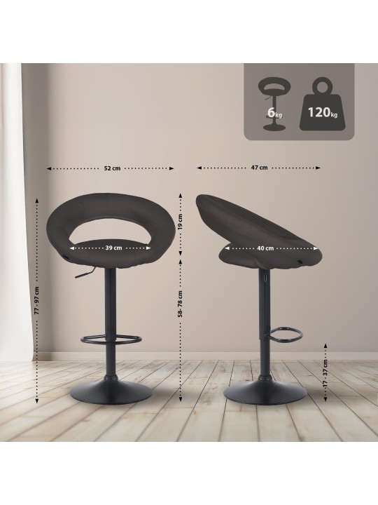 Set de 2 scaune de bar Olinda material textil negru, gri închis