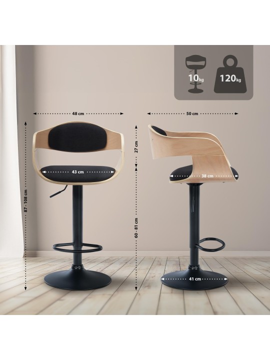 Scaun de bar Kingston B stofa, natural/negru
