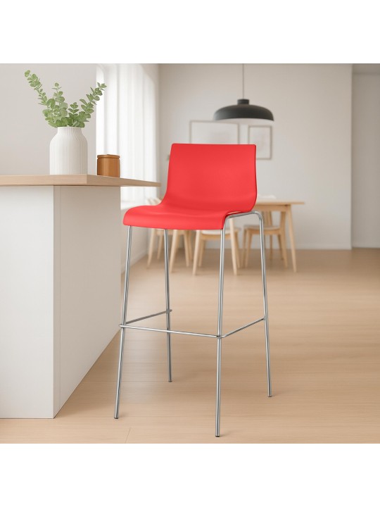 Scaun de bar Hoover cromat cadru de 4 picioare, roșu