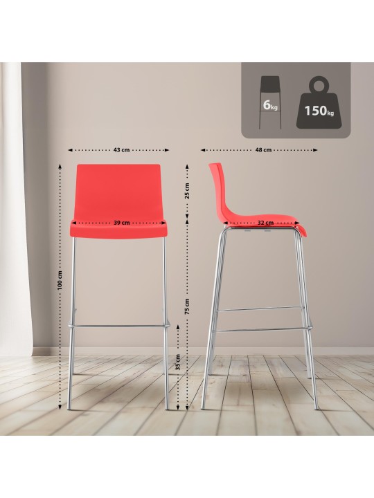 Scaun de bar Hoover cromat cadru de 4 picioare, roșu