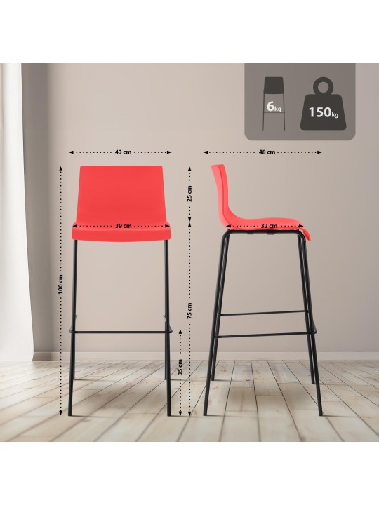 Scaun de bar Hoover cadru de 4 picioare, roșu
