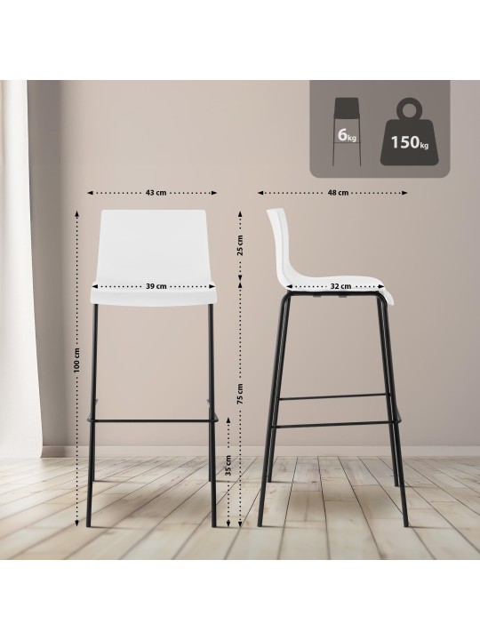 Set de 2 scaune de bar Hoover din plastic cadru de 4 picioare, alb Set de 2 scaune de bar Hoover din plastic cadru de 4 picioare, alb