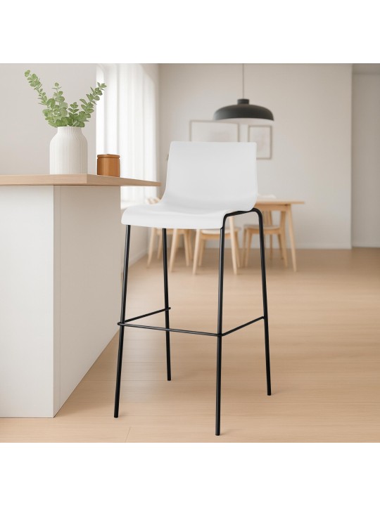 Set de 2 scaune de bar Hoover din plastic cadru de 4 picioare, alb Set de 2 scaune de bar Hoover din plastic cadru de 4 picioare, alb