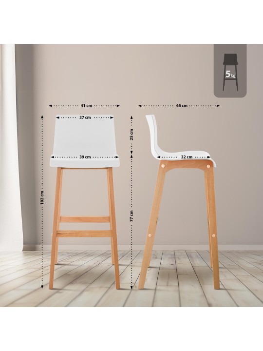 Scaun de bar Hoover Natura cadru de 4 picioare, alb