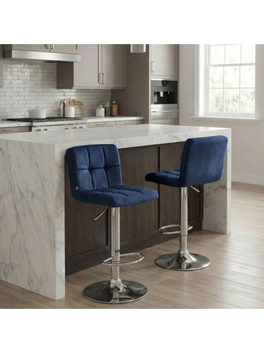Scaun bar Peru catifea crom, albastru Scaun bar Peru catifea crom, albastru