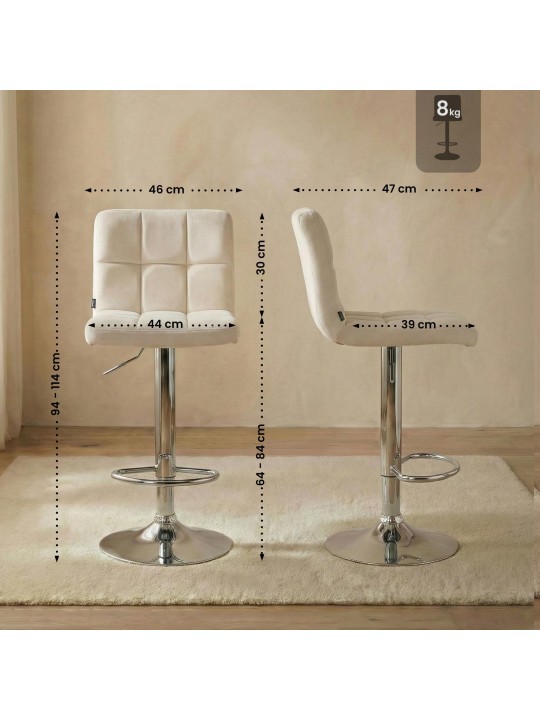 Scaun bar Peru catifea cromat, crem