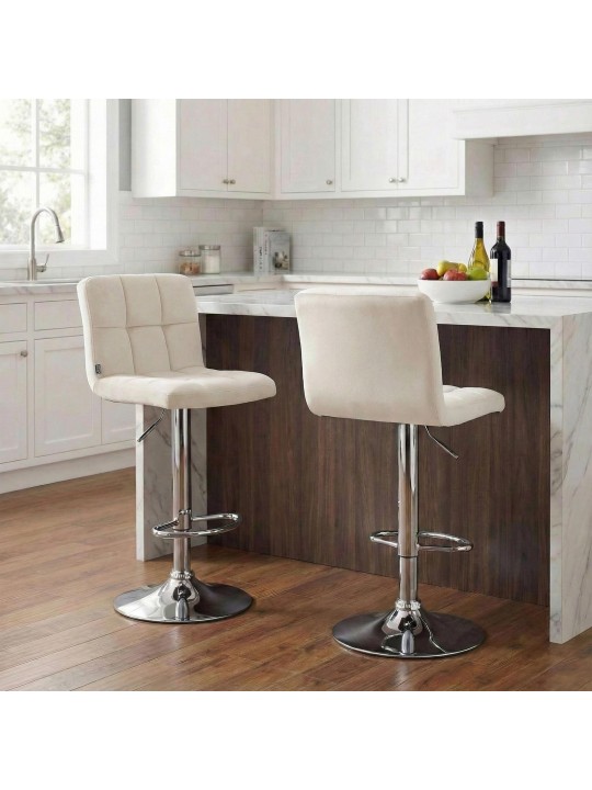 Scaun bar Peru catifea cromat, crem