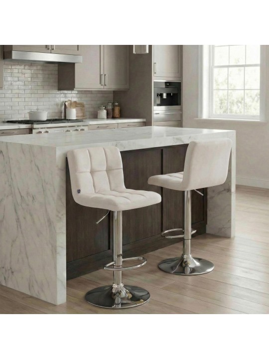 Scaun bar Peru catifea cromat, crem