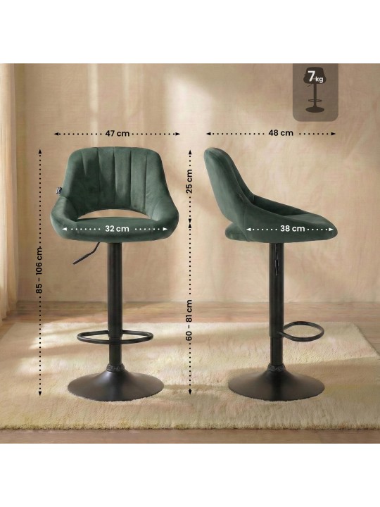 Scaun bar Milet catifea, verde