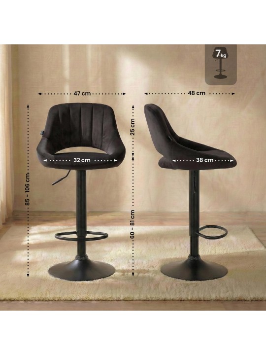 Scaun bar Milet catifea, negru Scaun bar Milet catifea, negru