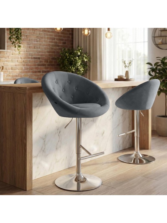 Scaun de bar London catifea crom, gri închis Scaun de bar London catifea crom, gri închis