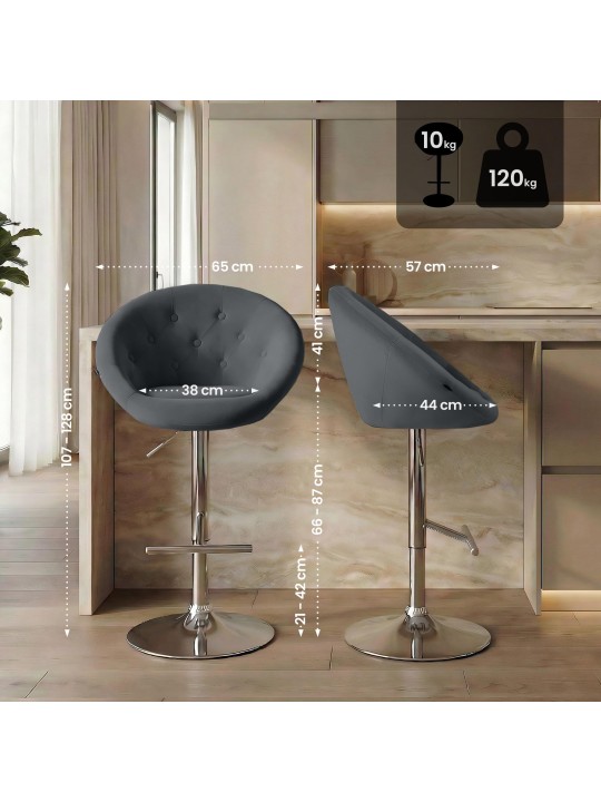 Scaun de bar London catifea crom, gri închis Scaun de bar London catifea crom, gri închis