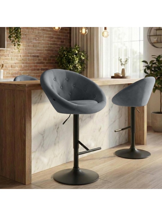 Scaun de bar London catifea negru, gri închis Scaun de bar London catifea negru, gri închis