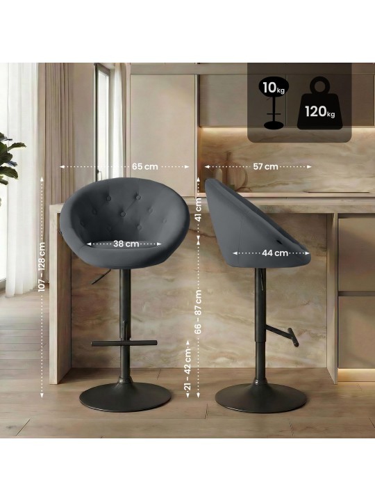 Scaun de bar London catifea negru, gri închis Scaun de bar London catifea negru, gri închis