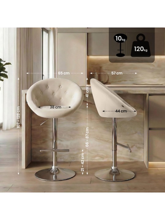 Scaun de bar London catifea crom, crem