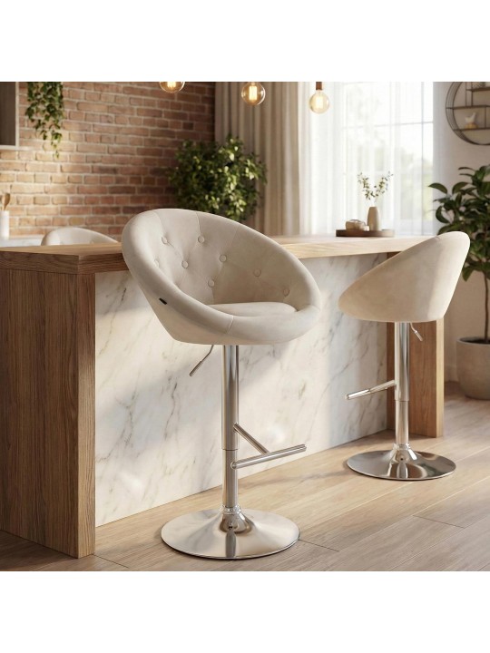 Scaun de bar London catifea crom, crem
