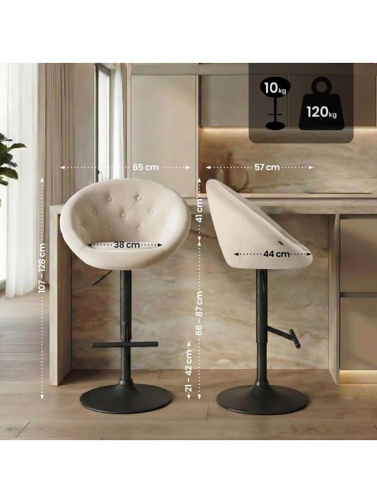 Scaun de bar London catifea negru, crem Scaun de bar London catifea negru, crem