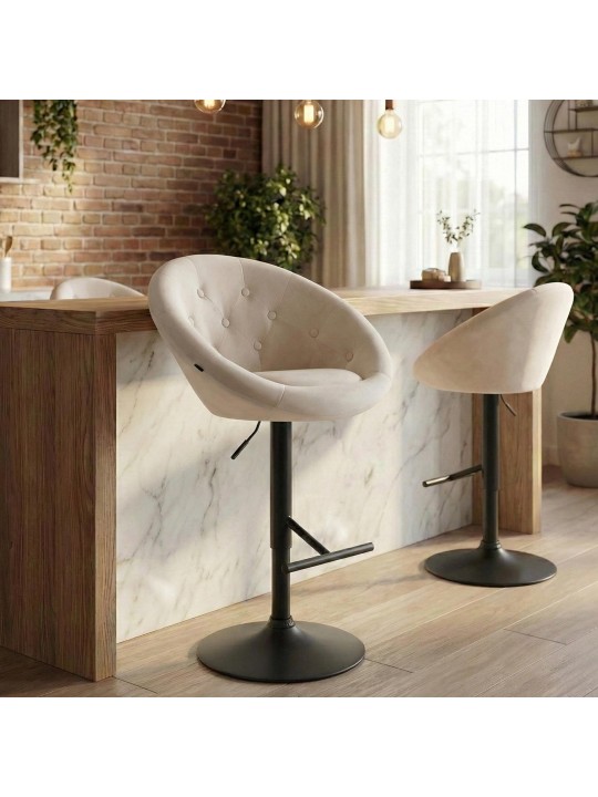 Scaun de bar London catifea negru, crem Scaun de bar London catifea negru, crem
