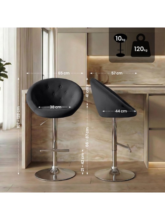 Scaun de bar London catifea crom, negru Scaun de bar London catifea crom, negru