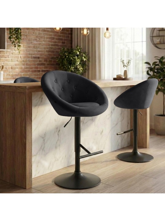Scaun de bar London catifea negru, negru Scaun de bar London catifea negru, negru