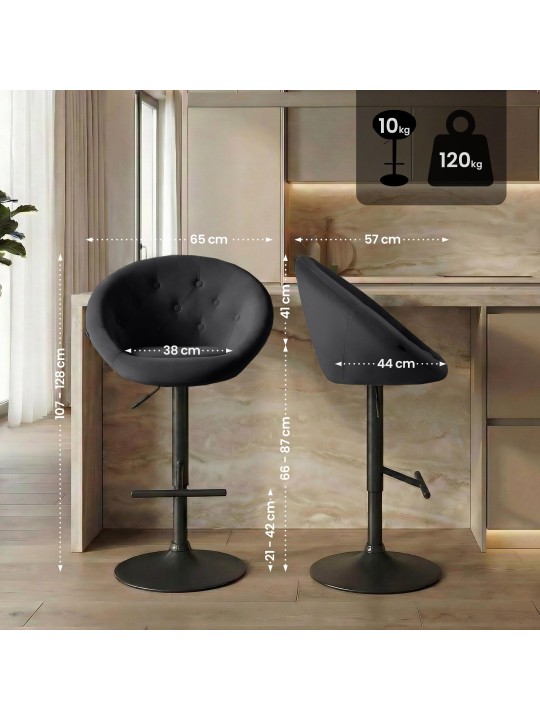 Scaun de bar London catifea negru, negru Scaun de bar London catifea negru, negru