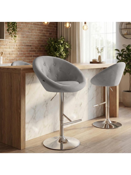 Scaun de bar London catifea crom, gri Scaun de bar London catifea crom, gri