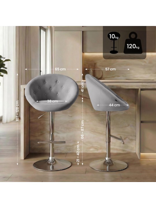 Scaun de bar London catifea crom, gri Scaun de bar London catifea crom, gri