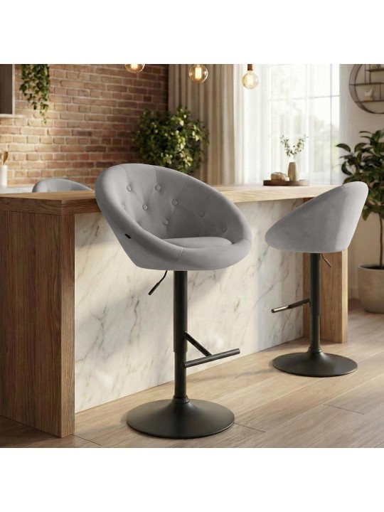 Scaun de bar London catifea negru, gri Scaun de bar London catifea negru, gri