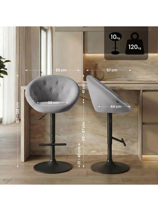 Scaun de bar London catifea negru, gri Scaun de bar London catifea negru, gri