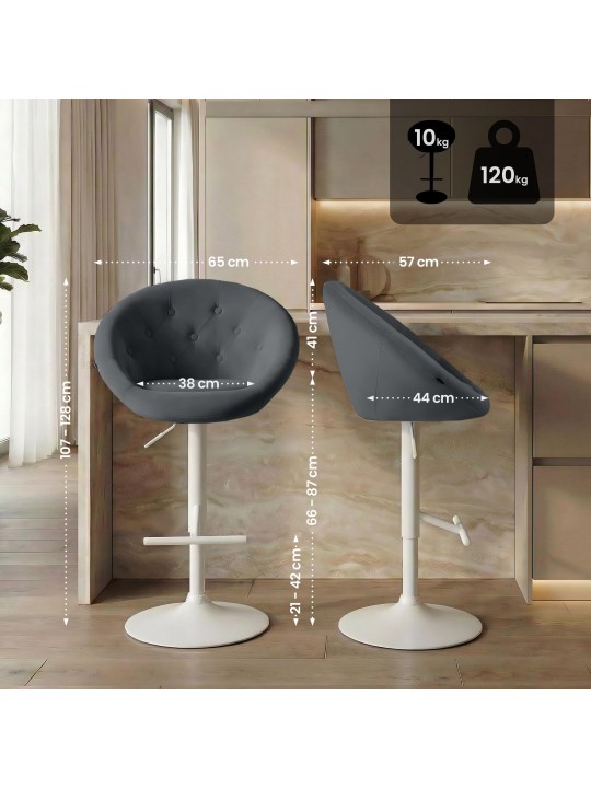 Scaun de bar London catifea alb, gri închis Scaun de bar London catifea alb, gri închis